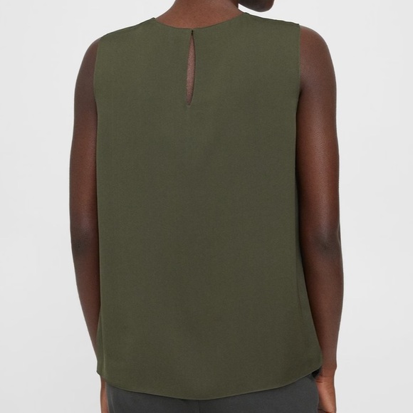 Theory Shell Tank Top Blouse in Silk Georgette Dark Olive Size XXL High Neck - Picture 2 of 6
